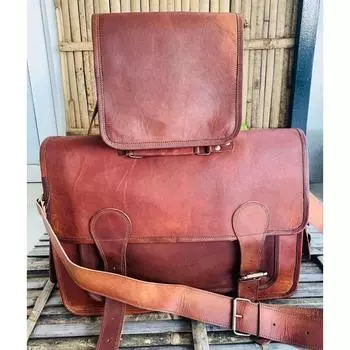 Винтажная кожаная сумка мужская сумка-мессенджер через плечо для ноутбука сумка ручной работы из кожи ( Бесплатная подарочная сумка-слинг коричневого цвета размером 9 x 7 x 3 дюйма ) 15 x 11 x 4 in коричневый