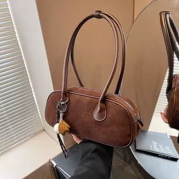 Винтажная кожаная сумка-подушка из замши в стиле ретро. Женская сумка высокого класса с одним плечом.