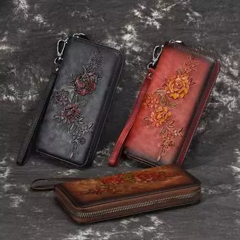 Винтажная кожаная сумка в европейском и американском стиле с рисунком в виде дерева — сумка на молнии из натуральной коровьей кожи и модный кошелек.