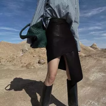 Винтажная кожаная юбка с высокой талией и асимметричным кроем для женщин, идеально подходит для весны XS белый