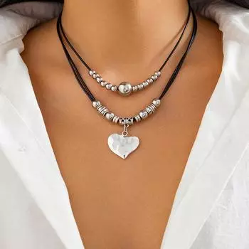 Винтажная кожаная восковая подвеска на ключицу, ожерелье из цепочки, простые металлические бусины, многослойные ожерелья, эстетичные свадебные украшения