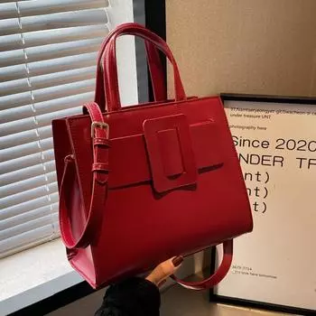 Винтажная красная большая вместительная сумка-тоут для женщин, однотонные простые дорожные универсальные сумки, новые женские сумки через плечо (20cm<Max Length<30cm)