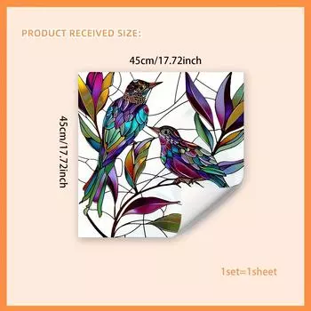 Винтажная красочная наклейка на окно с изображением птиц на ветках - Двусторонняя печать, Матовая отделка, Неправильная форма, Статическое прилипание