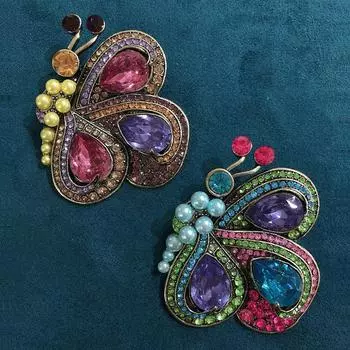 Винтажная креативная центральноазиатская брошь-бабочка в стиле фэн-шуй с бриллиантами и жемчугом, женская брошь в виде животного, преувеличенные аксессуары для корсажа в виде насекомых жёлтый