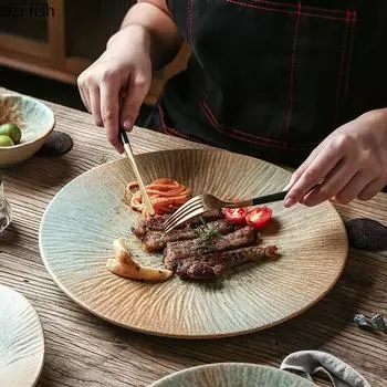 Винтажная креативная керамическая тарелка для обеда, десертная тарелка, тарелка для закусок, тарелки для сашими, суши, стейков, фирменная посуда для ресторана