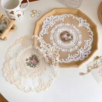 Винтажная круглая кружевная подставка Элегантная кружевная подставка для послеобеденного чая Подставка для кофе Коврик для стола Аксессуары для обеденного стола 1pc