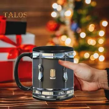 Винтажная кружка-барабан 11 унций керамическая чашка с ложкой забавная черная ретро-черная кружка-барабан кофейная кружка крутые подарки для барабанщика музыканта C