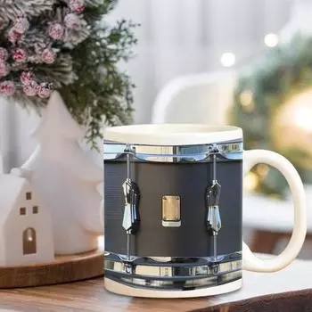 Винтажная кружка Yousheng Drum Mug 11 унций Керамическая чашка с ложкой Забавная черная ретро черная кружка Drum Cup Drum Coffee Кружка Крутые подарки для барабанщика музыканта C