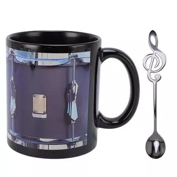 Винтажная кружка забавный рисунок барабана керамическая из нержавеющей стали 11 унций кофейная чашка с ложкой для холодных горячих Black