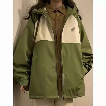 Винтажная куртка Harajuku Techwear, женская уличная куртка большого размера Y2k, спортивные куртки, уличная японская ветровка на молнии с капюшоном S зелёный