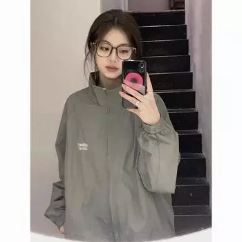 Винтажная куртка Harajuku, женская ветровка большого размера Y2k Gorpcore, корейская уличная одежда, спортивные куртки, уличная повседневная мода S серый
