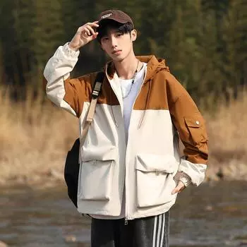 Винтажная куртка с капюшоном, осенняя новая оснастка, повседневная, свободная, спортивная, красивое пальто, мужская тенденция M фиолетовый