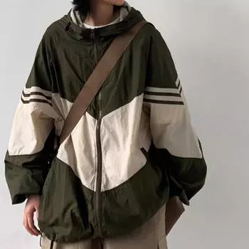Винтажная куртка с капюшоном, женская быстросохнущая зеленая верхняя одежда в японском стиле в стиле Харадзюку, коричневый топ в стиле ретро в стиле пэчворк M коричневый