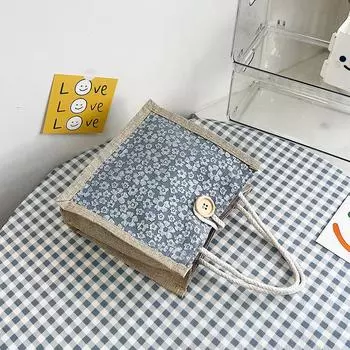 Винтажная льняная сумка-тоут с цветочным узором, портативная экологичная сумка, многоразовая, многофункциональная, подарочная сумка с верхней ручкой, женская сумка для покупок