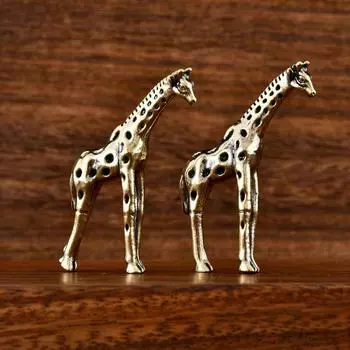 Винтажная латунная фигурка жирафа, офисное украшение для стола, настольное украшение, чайный питомец, миниатюрная статуэтка, домашний декор