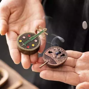 Винтажная латунная курильница, мини-веер из тыквы пипа, курильница, буддийский держатель для благовоний, сандаловое дерево, курильница для офиса и дома, декор