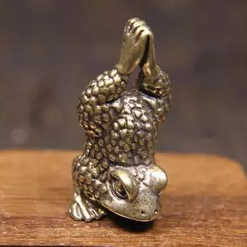 Винтажная латунная милая перевернутая статуя лягушки для йоги в стиле дзен, фигурки, скульптура лягушки для йоги, украшение для дома латунный