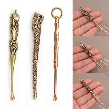 Винтажная латунная мини-ложка, лопатка, медицинская ложка, инструмент для чистки ключей, цепочка H2E4 Bamboo ear spoon-One-size