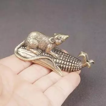 Винтажная латунная подставка для благовоний «Мышь и кукуруза», резная медная поделка Nafu, тема с буквами и животными, универсальный декор для любой комнаты, без электричества золотой