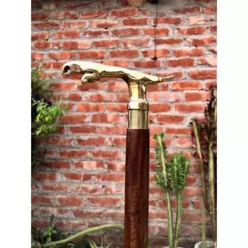 Винтажная латунная трость с головой ягуара деревянная 36-дюймовая ручка с бронзовой отделкой золотой