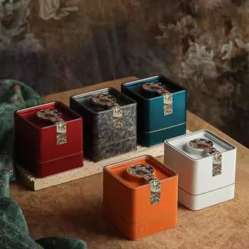 Винтажная легкая роскошная банка для чая, пустая жестяная банка, креативные простые бытовые инструменты для хранения чая Лунцзин, универсальная пустая квадратная банка для чая красный