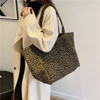 Винтажная леопардовая сумка через плечо женская холщовая сумка большая вместительная сумка-тоут зелёный