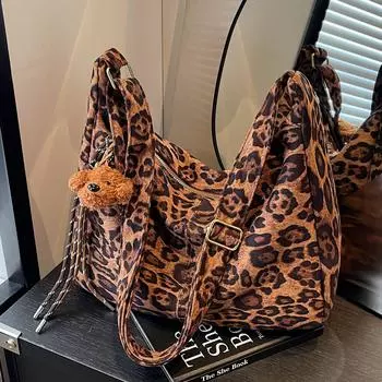 Винтажная леопардовая сумка-тоут большой емкости женская сумка-мессенджер сумка-ведро для поездок на работу коричневый