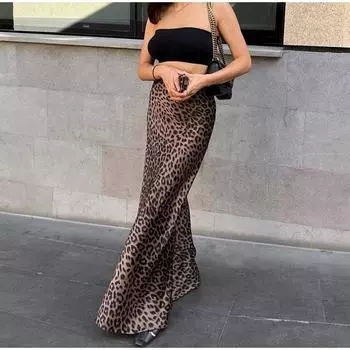 Винтажная леопардовая юбка-труба с леопардовым принтом, женская уличная шикарная длинная юбка с высокой талией, весенние узкие юбки на молнии для офиса S леопардовый