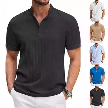 Винтажная летняя мужская футболка, уличная одежда, 3 пуговицы, свободная одежда, футболка с коротким рукавом и принтом