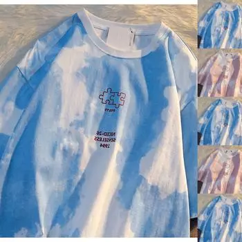 Винтажная летняя мужская футболка, уличная одежда, 3 пуговицы, свободная одежда, футболка с коротким рукавом и принтом