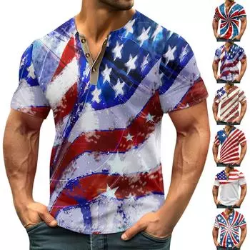 Винтажная летняя мужская футболка, уличная одежда, 3 пуговицы, свободная одежда, футболка с коротким рукавом и принтом