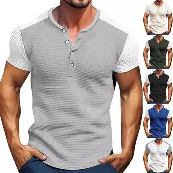 Винтажная летняя мужская футболка, уличная одежда, 3 пуговицы, свободная одежда, футболка с коротким рукавом и принтом