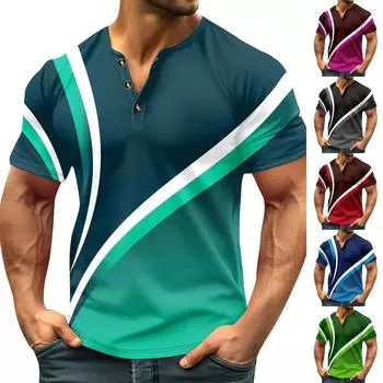 Винтажная летняя мужская футболка, уличная одежда, 3 пуговицы, свободная одежда, футболка с коротким рукавом и принтом