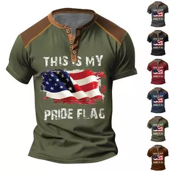 Винтажная летняя мужская футболка, уличная одежда, 3 пуговицы, свободная одежда, футболка с коротким рукавом и принтом