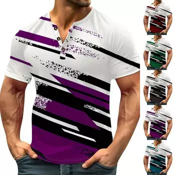 Винтажная летняя мужская футболка, уличная одежда, 3 пуговицы, свободная одежда, футболка с коротким рукавом и принтом