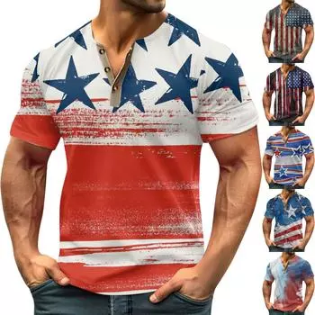 Винтажная летняя мужская футболка, уличная одежда, 3 пуговицы, свободная одежда, футболка с коротким рукавом и принтом L чёрный