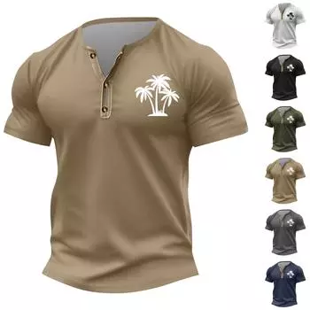 Винтажная летняя мужская футболка, уличная одежда, 3 пуговицы, свободная одежда, футболка с коротким рукавом и принтом L