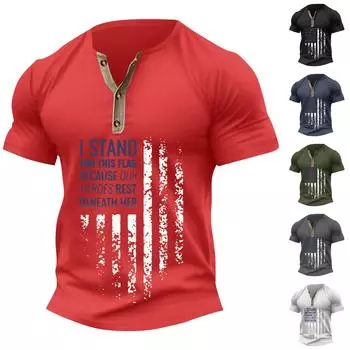 Винтажная летняя мужская футболка, уличная одежда, 3 пуговицы, свободная одежда, футболка с коротким рукавом и принтом L