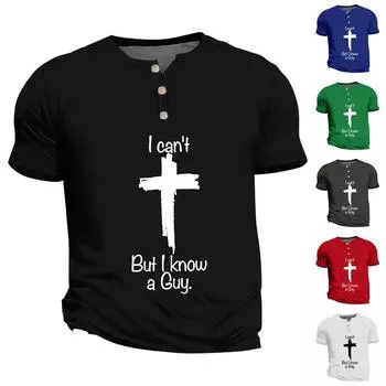 Винтажная летняя мужская футболка, уличная одежда, 3 пуговицы, свободная одежда, футболка с коротким рукавом и принтом L чёрный