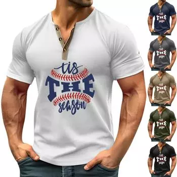 Винтажная летняя мужская футболка, уличная одежда, 3 пуговицы, свободная одежда, футболка с коротким рукавом и принтом L чёрный