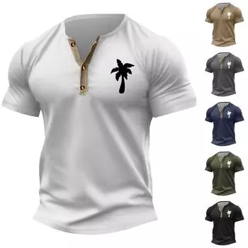 Винтажная летняя мужская футболка, уличная одежда, 3 пуговицы, свободная одежда, футболка с коротким рукавом и принтом L