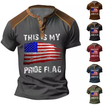 Винтажная летняя мужская футболка, уличная одежда, 3 пуговицы, свободная одежда, футболка с коротким рукавом и принтом L