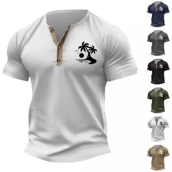 Винтажная летняя мужская футболка, уличная одежда, 3 пуговицы, свободная одежда, футболка с коротким рукавом и принтом L