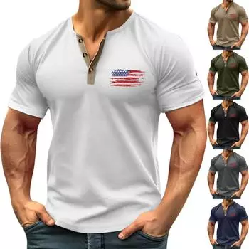 Винтажная летняя мужская футболка, уличная одежда, 3 пуговицы, свободная одежда, футболка с коротким рукавом и принтом L чёрный