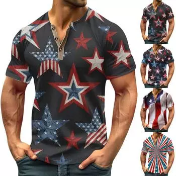 Винтажная летняя мужская футболка, уличная одежда, 3 пуговицы, свободная одежда, футболка с коротким рукавом и принтом L чёрный