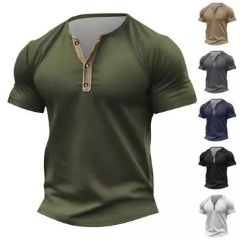 Винтажная летняя мужская футболка, уличная одежда, 3 пуговицы, свободная одежда, футболка с коротким рукавом и принтом L