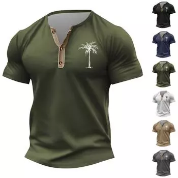 Винтажная летняя мужская футболка, уличная одежда, 3 пуговицы, свободная одежда, футболка с коротким рукавом и принтом L