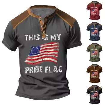 Винтажная летняя мужская футболка, уличная одежда, 3 пуговицы, свободная одежда, футболка с коротким рукавом и принтом L