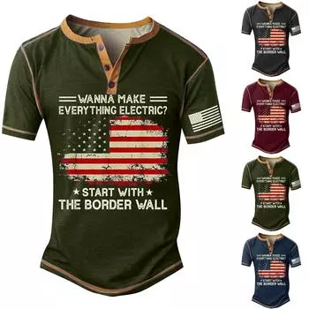 Винтажная летняя мужская футболка, уличная одежда, 3 пуговицы, свободная одежда, футболка с коротким рукавом и принтом L