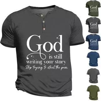 Винтажная летняя мужская футболка, уличная одежда, 3 пуговицы, свободная одежда, футболка с коротким рукавом и принтом L синий